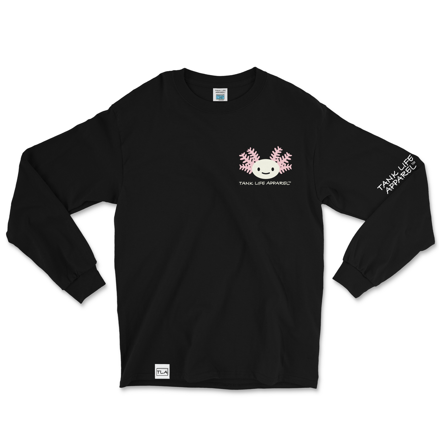Tank Life Apparel axolotl design on a super comfortable long sleeve shirt.