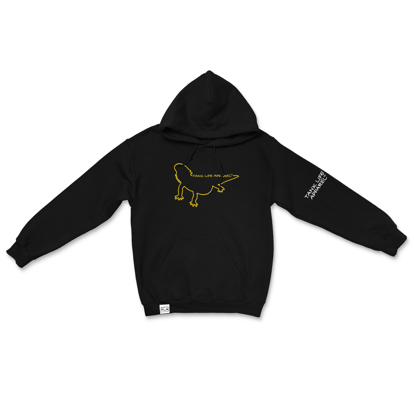 Tank Life Apparel bearded dragon outline design on a super soft and comfortable hoodie.