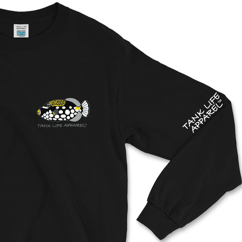 The Tank Life Apparel clown triggerfish design on a super comfortable long sleeve shirt.