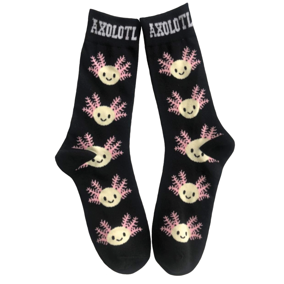 Comfortable and unique Tank Life Apparel crew socks for the axolotl keepers that want to show off their favorite animal anywhere they go.