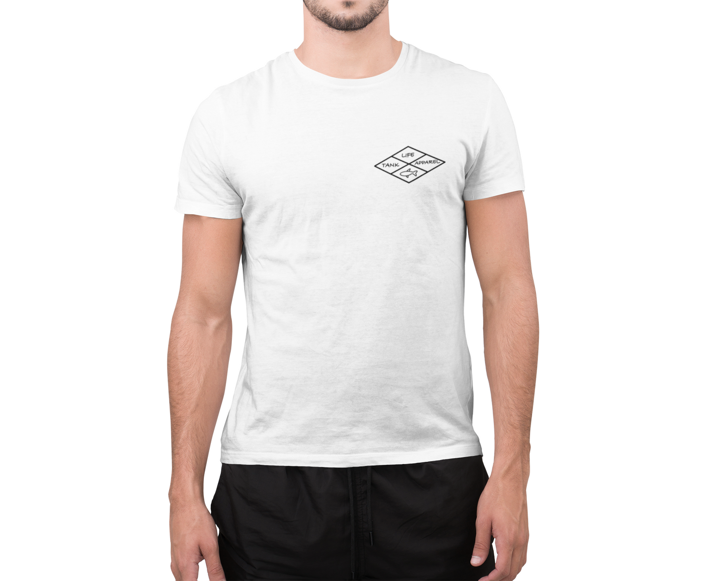 The Tank Life Apparel diamond design on a classic tee with our custom TLA sleeve label. Shirt for fish tank and aquarium keepers.