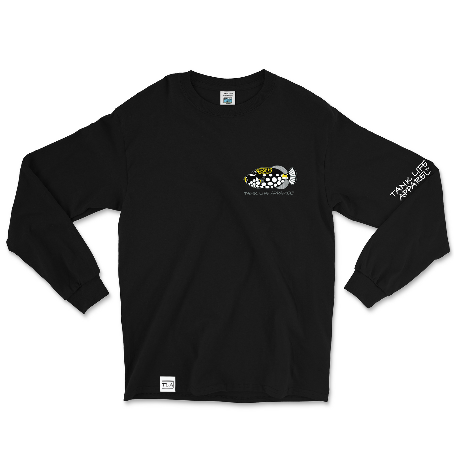 The Tank Life Apparel clown triggerfish design on a super comfortable long sleeve shirt.