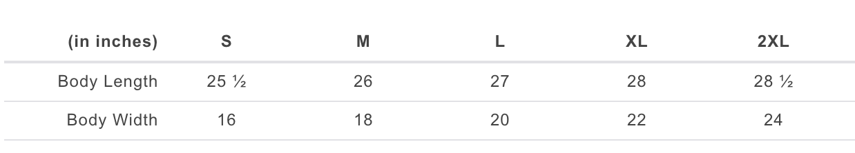 Women's Tank Top TLA Size Chart