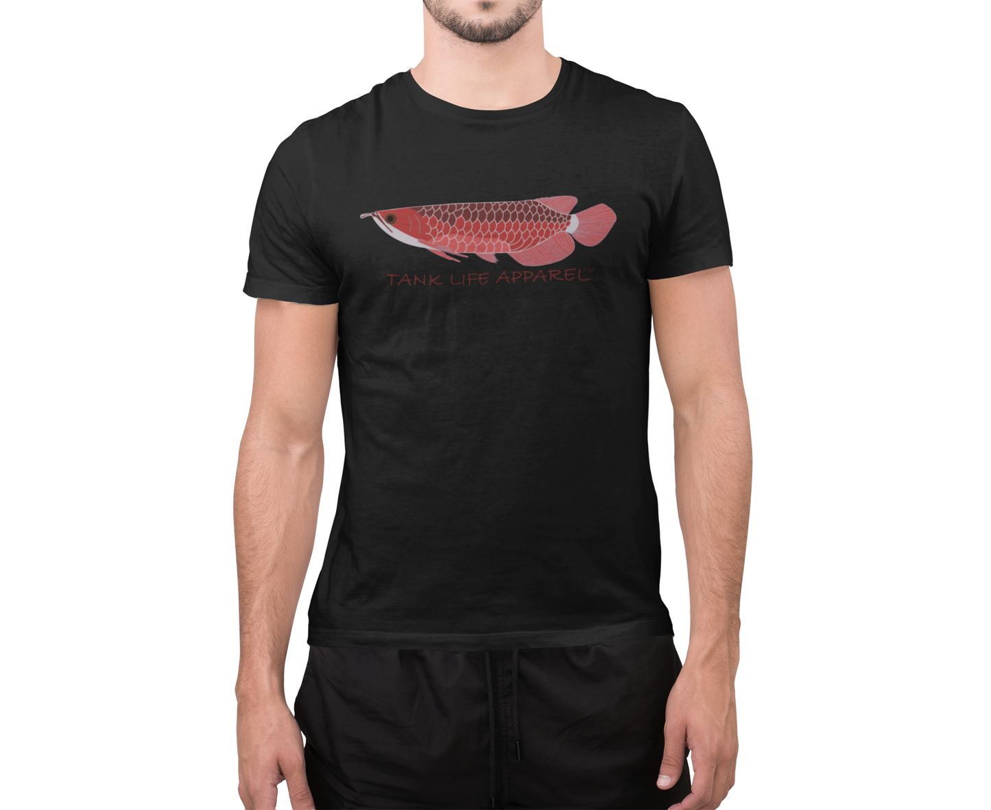 Tank Life Apparel red Asian arowana design on a classic tee with our custom TLA sleeve label