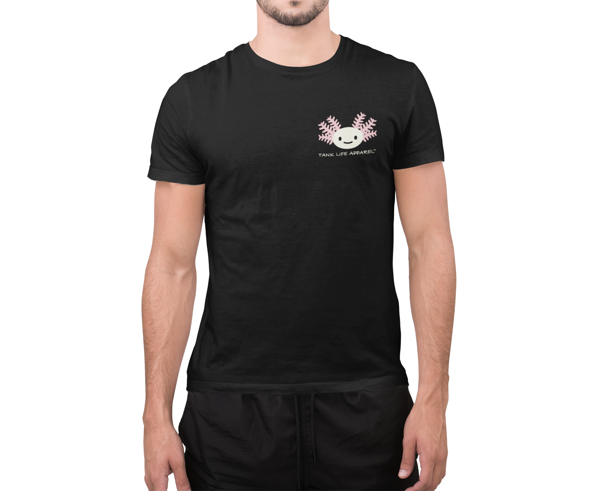 Tank Life Apparel axolotl design on a classic tee with our custom TLA sleeve label that gives this shirt an elevated look