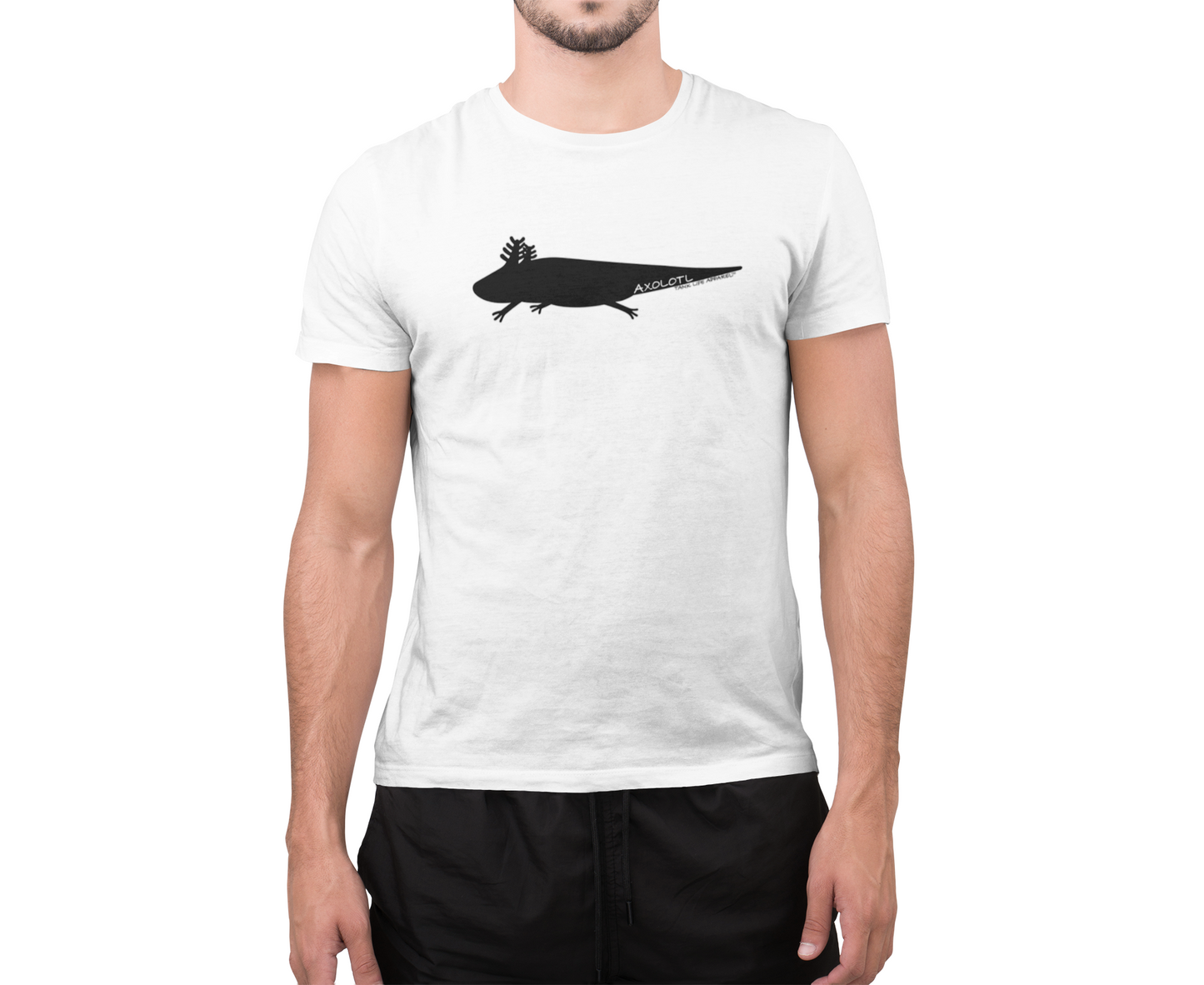 The Tank Life Apparel Axolotl Silhouette design on a classic tee with our custom TLA sleeve label