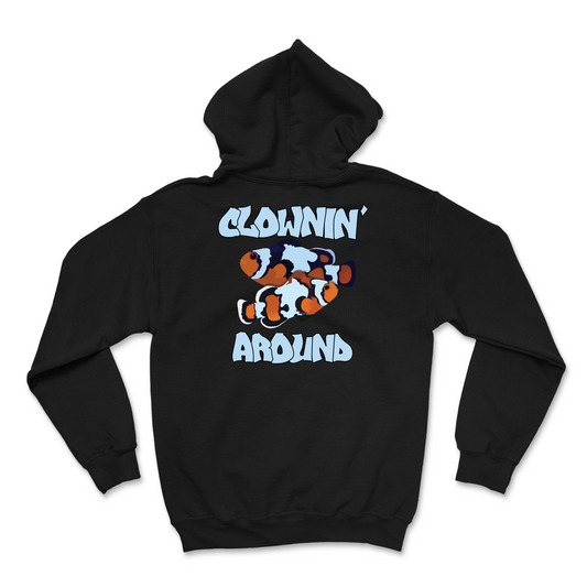 The Tank Life Apparel clowning around clown fish design on a super soft and comfortable hoodie.