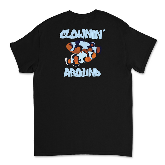 The Tank Life Apparel clowning around clown fish design on a classic tee with our custom TLA sleeve label