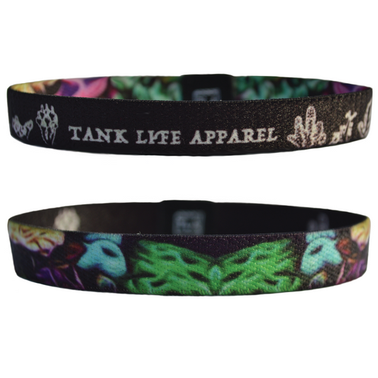 Corals reef bracelet wristband by tank life apparel. White coral design on one side with colorful reef on the other side. Reefer bracelet wristband.