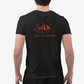The Tank Life Apparel Tiger Oscar Cichlid fish design on the back of a classic tee with our custom TLA sleeve label. Gray black and orange fish on a shirt.