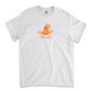 The Tank Life Apparel orange parrot cichlid fish design on a youth tee. Orange adorable fish.