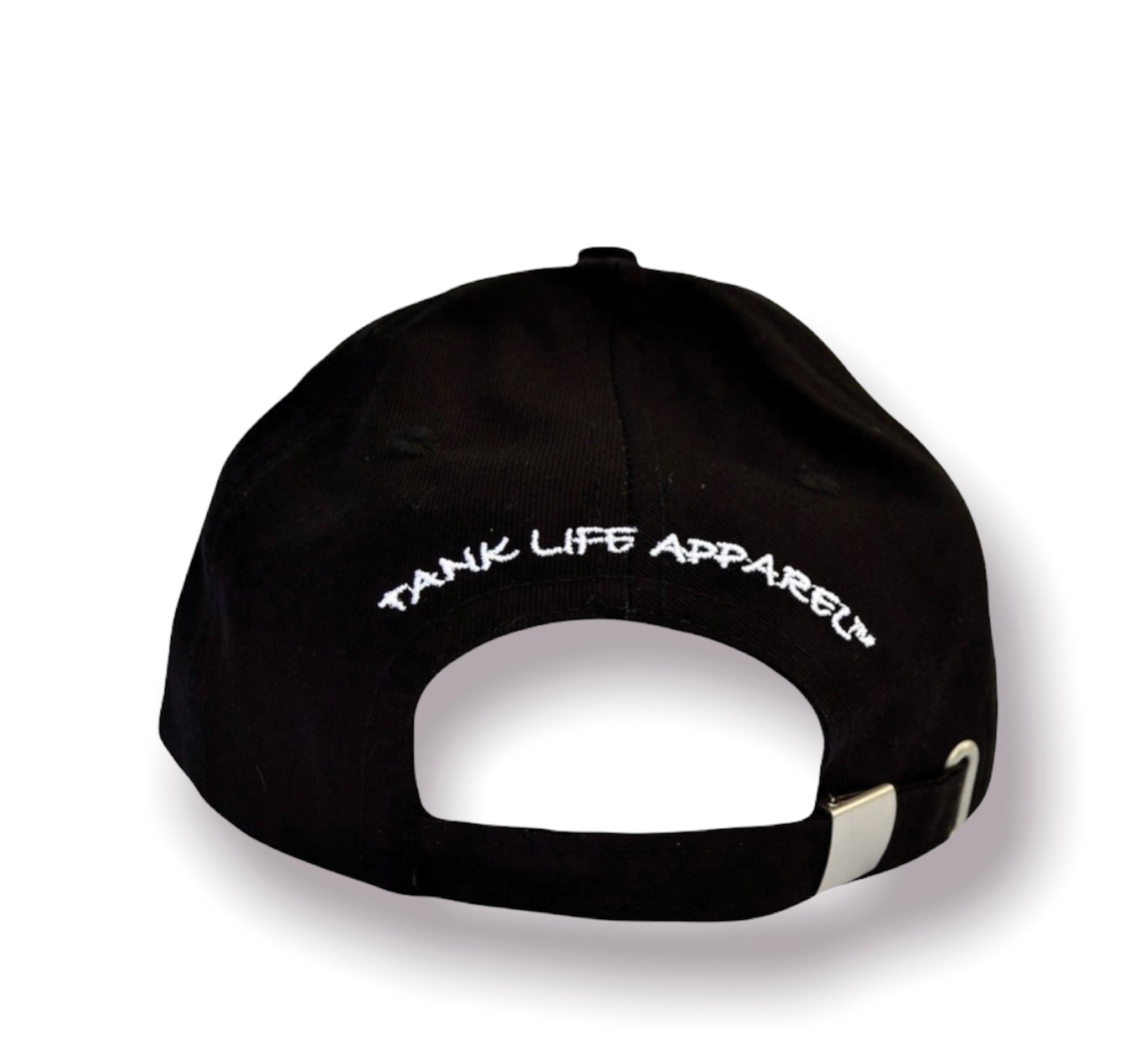 The Tank Life Apparel aquarium logo embroidered patch on an adjustable black hat.  Fish tank hat.