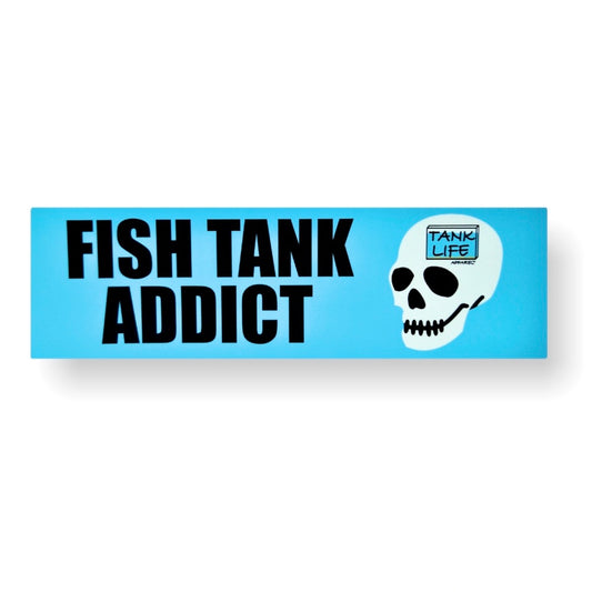 Fish Tank Addict Tank Life Apparel magnet for cars, office, fish room, or boards. Blue magnet with white skull. 