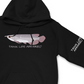 The Tank Life Apparel silver arowana design on a super soft and comfortable hoodie. Gray monster amazon fish.