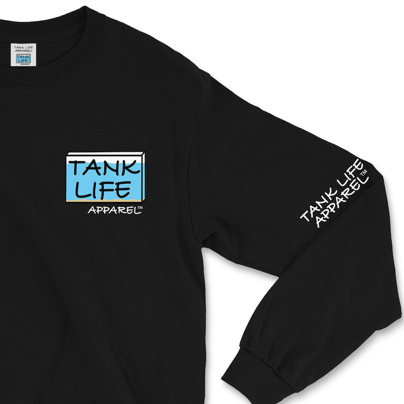 The Tank Life Apparel aquarium logo design on a super comfortable long sleeve shirt.
