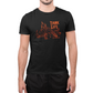 Tank Life Apparel Spooky Tortoise Halloween T-Shirt with "Tank Life" written. The tortoise is standing on a skull and has melting candles on its shell. The tortoise is in a desert environment with cacti surrounding it. This design is in a festive orange on a 100% black cotton t-shirt.