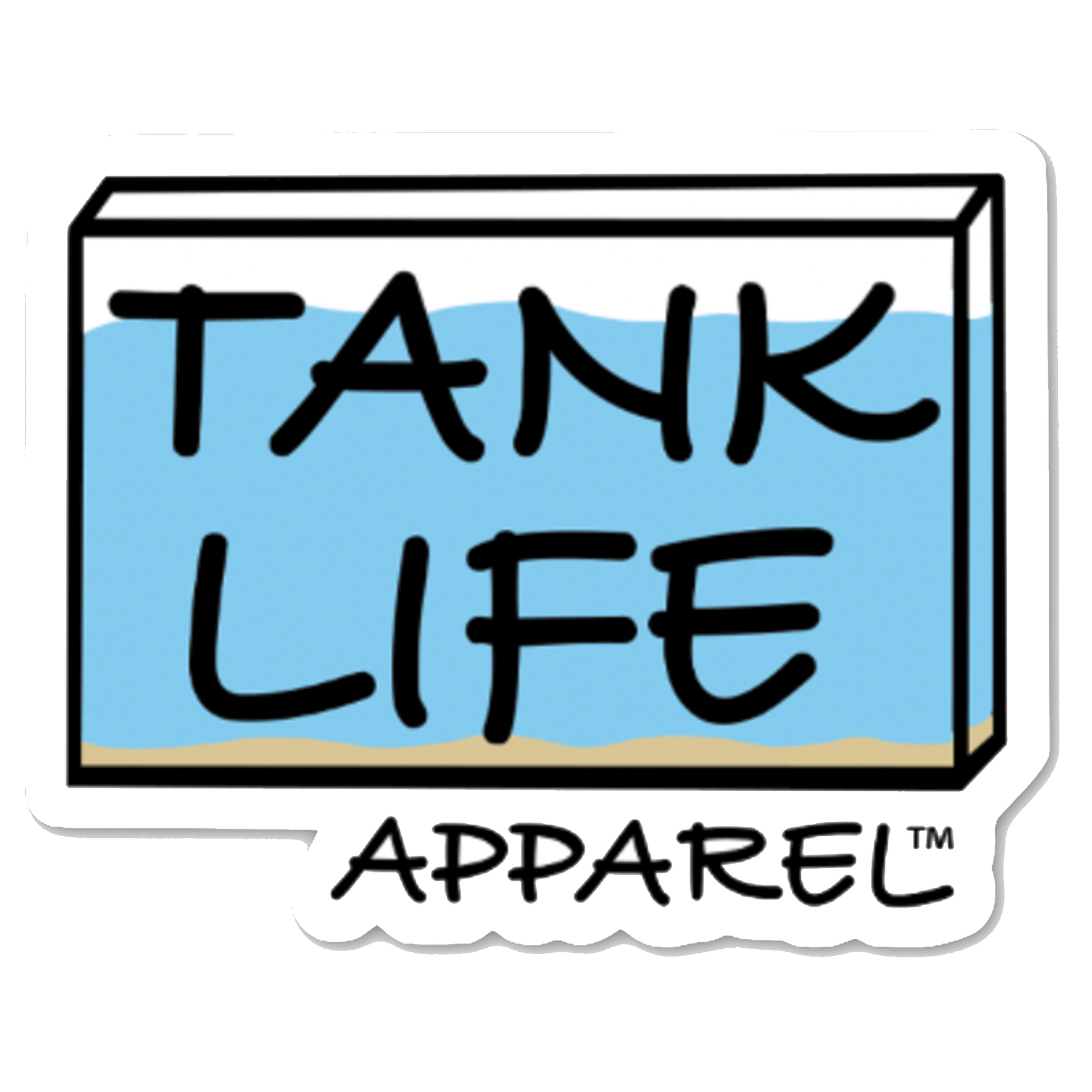The Tank Life Apparel Aquarium design as a glossy vinyl sticker. Fish tank decal.