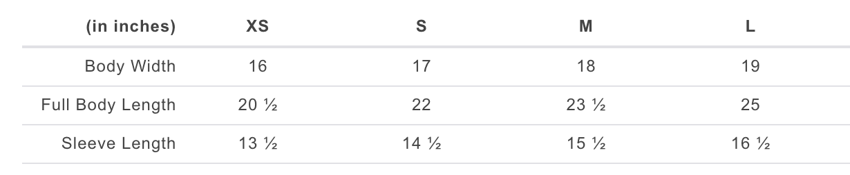 Youth TLA Size Chart