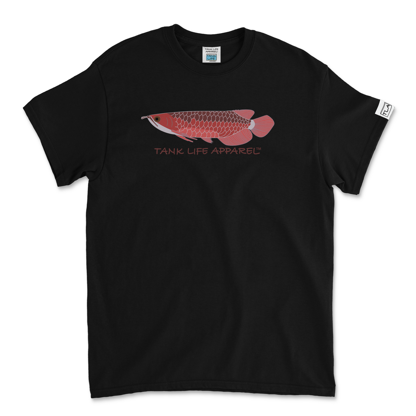 Tank Life Apparel red Asian arowana design on a classic tee with our custom TLA sleeve label 